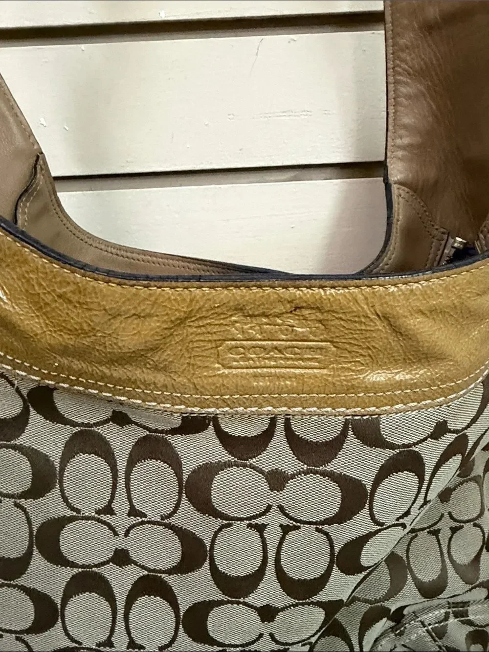 Coach Signature Canvas Hobo with Brown and Mustard Leather Trim